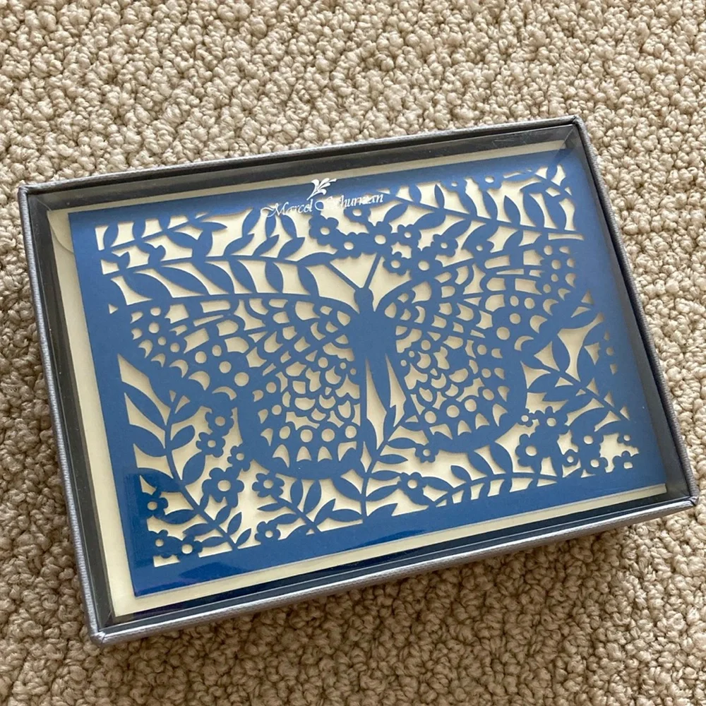 NEW Marcel Schurman Blue Butterfly Laser Cut Stationery 10 Cards 10 Envelopes - Picture 2 of 7
